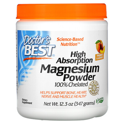 Doctor's Best Magnesium Powder, High Absorption, Peach, 12.3 oz (347 g)