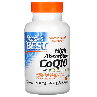 Doctor's Best Коэнзим Q10 с высокой степенью всасывания, с BioPerine, 300 мг, 90 растительных мягких таблеток