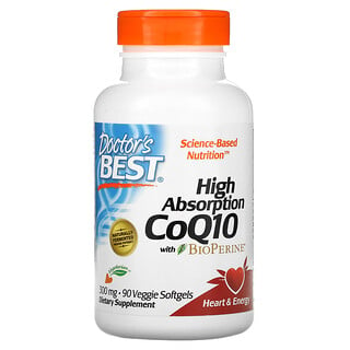 Doctor's Best, High Absorption CoQ10 with BioPerine, Hoch absorbierbares CoQ10 mit BioPerine, 300 mg, 90 vegetarische Kapseln