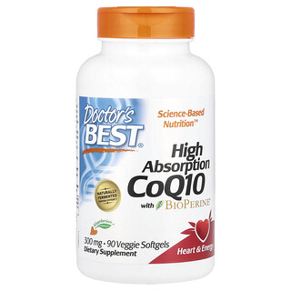 Doctor's Best‏, CoQ10 בעל ספיגה גבוהה עם BioPerine‏, 300 מ"ג, 90 כמוסות צמחיות רכות