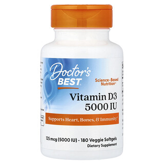 Doctor's Best, Vitamine D3, 125 mcg (5.000 IE), 180 vegetarische softgels