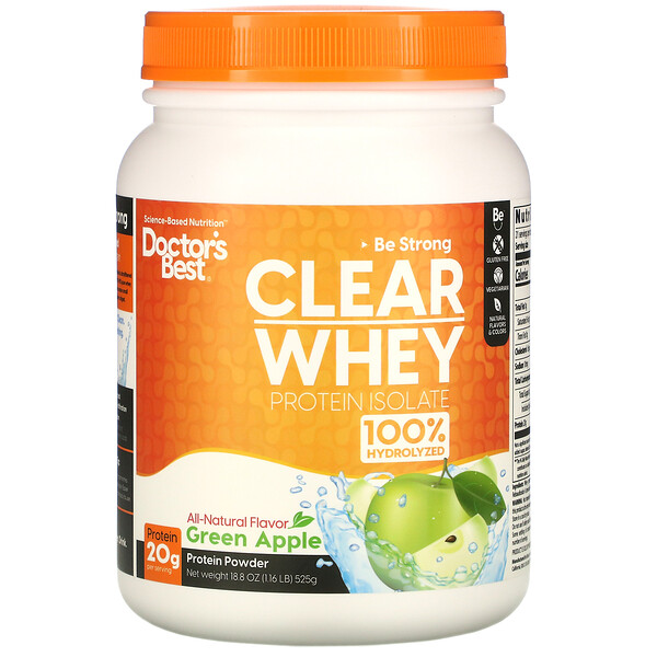 Doctor's Best, Clear Whey Protein Isolate, Green Apple, 1.16 lb (525 g