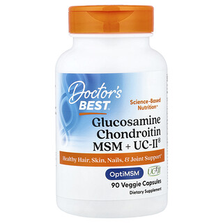 Doctor's Best, Glucosamine, Chondroitin, MSM + UCII®, glukozamina, chondroityna, MSM + UCII®, 90 kapsułek wegetariańskich