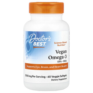 Doctor's Best, Omega-3 vegano, EPA y DHA, 60 cápsulas blandas vegetales (1000 mg por cápsula blanda)