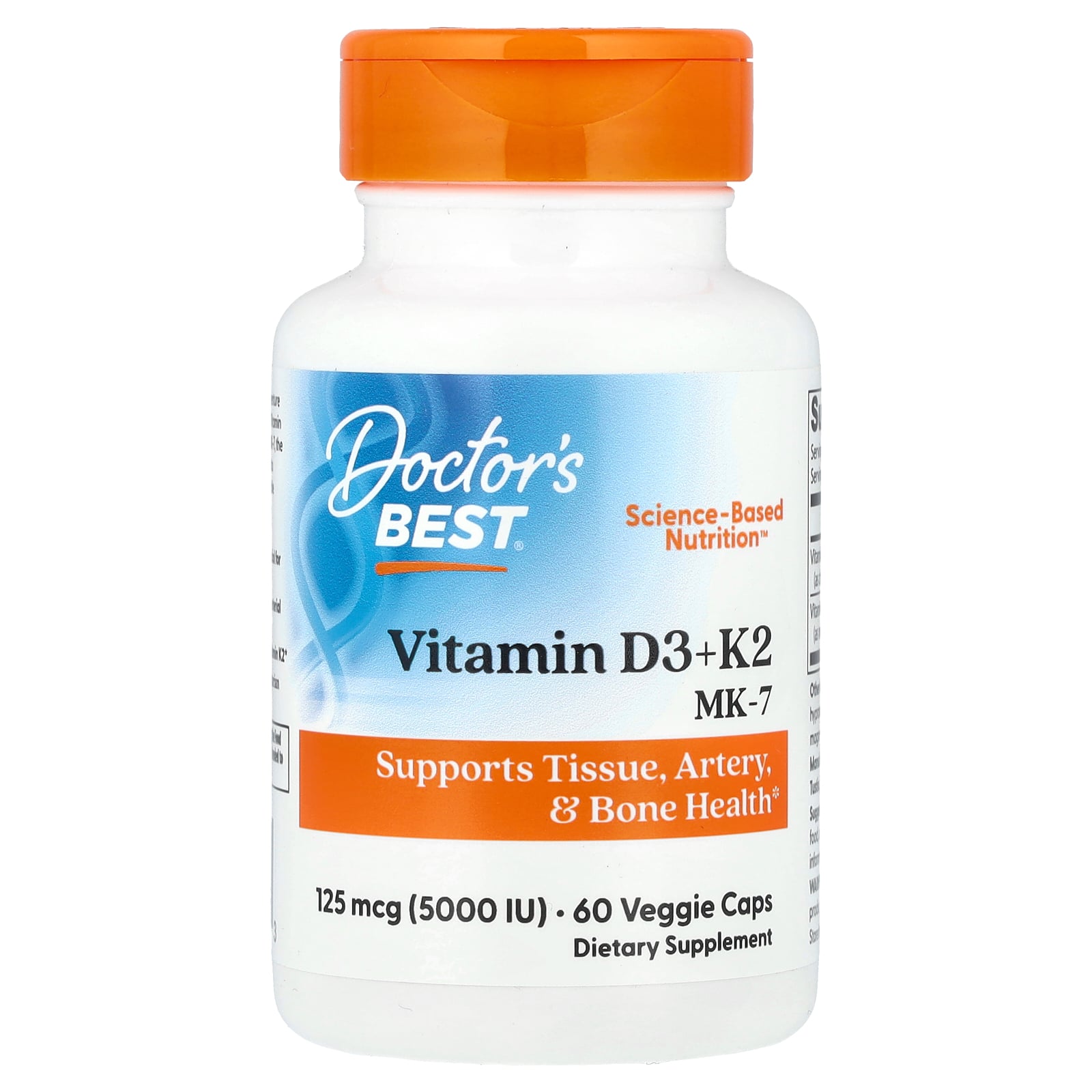 Doctor's Best (닥터스베스트), 비타민D3 + K2, MK-7, 베지 캡슐 60정