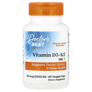 Doctor's Best, Vitamines D3 + K2, MK-7, 60 capsules végétariennes