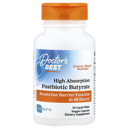Doctor's Best Postbiotic Butyrate, High Absorption , 30 Liquid-Filled Veggie Capsules (300 mg per Capsule)