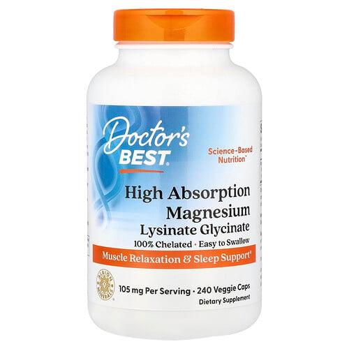 Doctor's Best, Magnesium-Lysinat-Glycinat, hohe Absorption, 240 pflanzliche Kapseln (52,5 mg pro Kapsel)