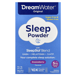 دريم واتر‏, مسحوق النوم الأصلي مع مزيج SleepStat ™ ، بنكهة التوت ، 10 أكياس ، 0.1 أونصة (3 جم) لكل كيس