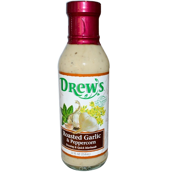 Drew's Organics, Соус и маринад, Обжареный чеснок и перец 12 жидких унции (354 мл)