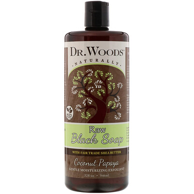 Dr. Woods Сырое черное мыло, с маслом ши этичной торговли, кокосовая папайя, 32 ж. унц. (946 мл)
