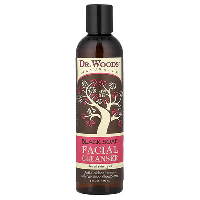 Dr. Woods, Jabón negro para limpieza facial, Para todo tipo de piel, 236 ml (8 oz. líq.)