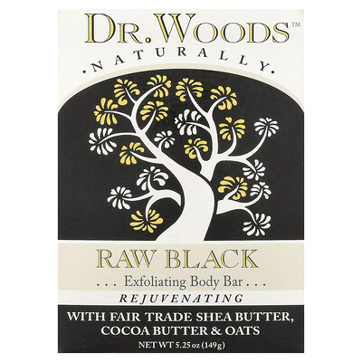 Dr. Woods, Barra de jabón exfoliante para el cuerpo, Negro crudo, 149 g (5,25 oz)