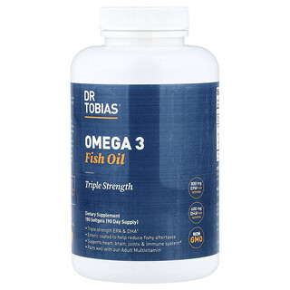 Dr. Tobias, Aceite de pescado con omega 3, concentración triple, 180 cápsulas blandas