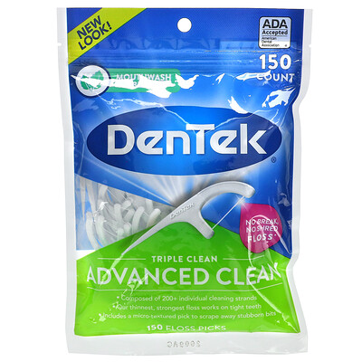 DenTek Advanced Clean Floss Picks, жидкость для полоскания рта, 150 зубочисток