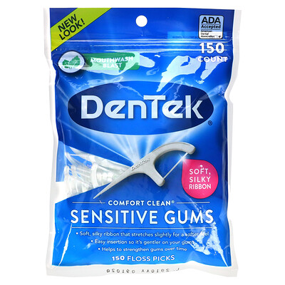 Купить DenTek Comfort Clean Floss, зубная нить для чувствительных десен, жидкость для полоскания рта, 150 зубной нити