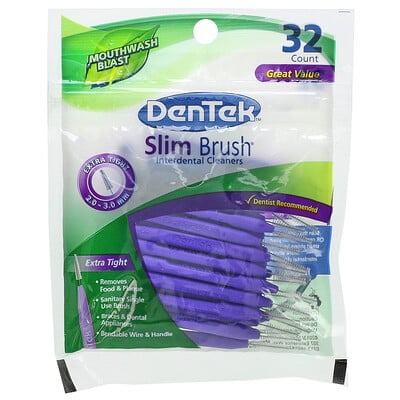 Купить DenTek Средство для чистки межзубных промежутков Slim Brush, очень плотное средство для полоскания рта, 32 штуки