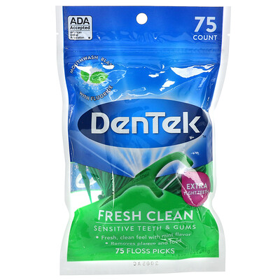 DenTek Fresh Clean, зубочистка с зубной нитью, средство для гигиены полости рта, 75 зубочисток