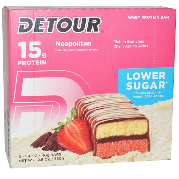 Detour, Whey Protein Bar, Neapolitan, 9 Bars, 1.4 oz (40 g) Each iHerb