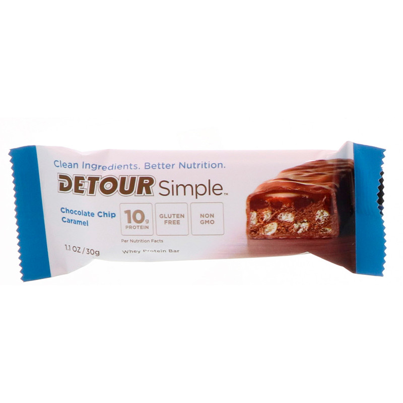 Detour, Simple, Whey Protein Bars, Chocolate Chip Caramel, 9 Bars, 1.1