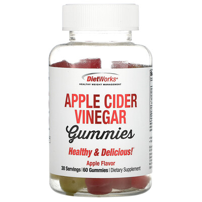 

DietWorks, Apple Cider Vinegar Gummies, Apple Flavor, 60 Gummies