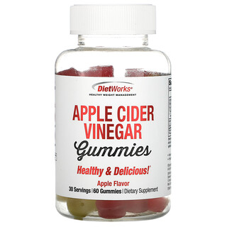 DietWorks, Жевательные мармеладки с яблочным уксусом, яблочный вкус, 60 жевательных таблеток