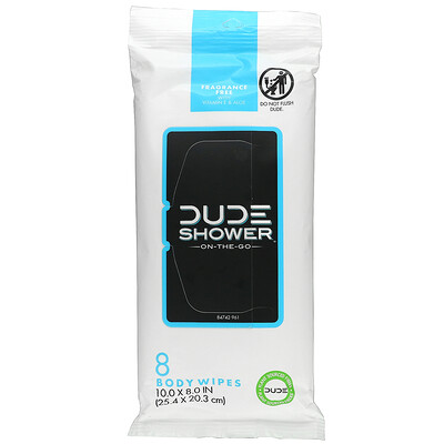 Dude Products Shower Wipes On-The-Go Fragrance Free 8 Body Wipes