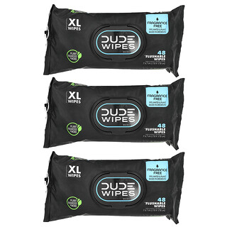 Dude Products, Flushable Wipes, XL, Fragrance Free, 3 Pack, 48 Wipes Each