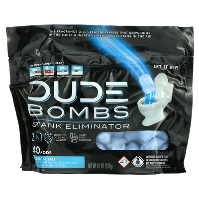 Dude Products Bombs, средство для устранения запаха, свежий аромат, 40 капсул, 232 г (8,2 унции)