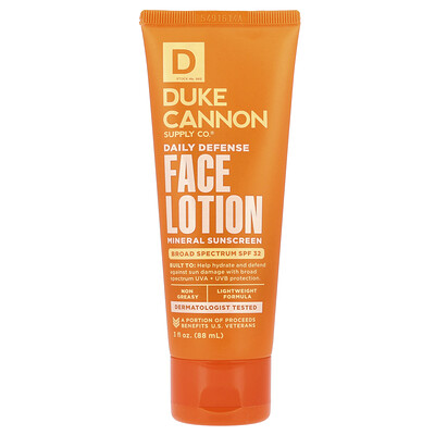 Product Image for Duke Cannon Supply Co., Daily Defense Face Lotion, Mineral Sunscreen, SPF 32, Light Citrus, 3 fl oz (88 ml)