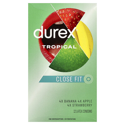Durex, Preservativos de látex, Tropical, Ajuste ceñido, 12 preservativos de látex