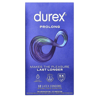 Durex, Prolongados, de ajuste regular, 12 condones de látex