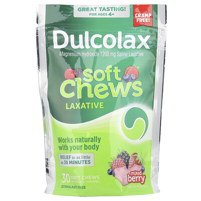 Product Image for Dulcolax, Soft Chews Laxative, For Ages 4+, Mixed Berry, 30 Soft Chews