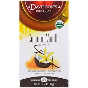 Davidson's Tea, Органический, Десертный чай с кокосом и ванилью, Без кофеина, 25 чайных пакетов, 1,5 унции (42 г)