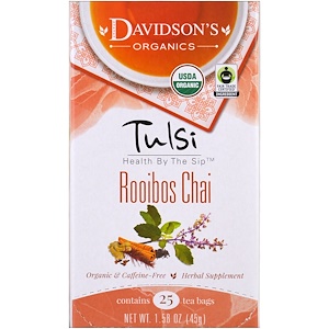 Купить Davidson's Tea, Tulsi, Organic, Rooibos Chai, Caffeine-Free, 25 Tea Bags, 1.58 oz (45 g)  на IHerb