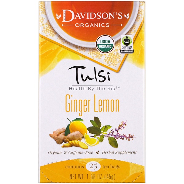 Davidson's Tea, Tulsi, Organic, Ginger Lemon Tea, CaffeineFree , 25