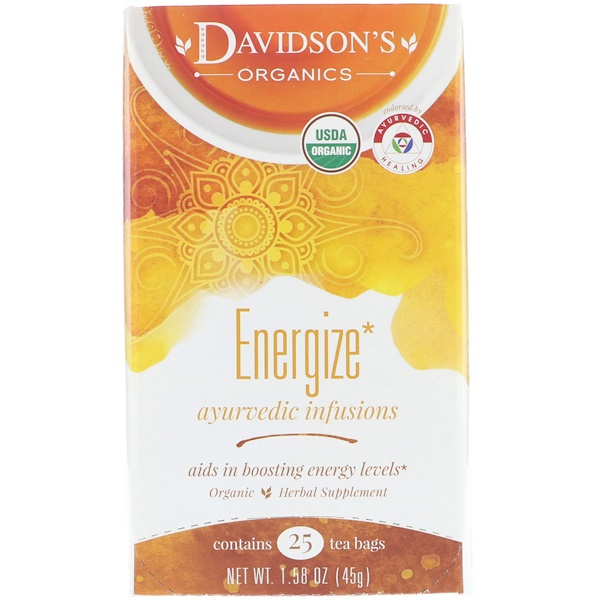 Davidson's Tea, Organic, Ayurvedic Infusions, Energize, 25 Tea Bags, 1.
