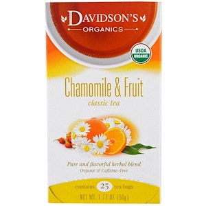 Отзывы о Дэвидсонс Ти, Organic, Chamomile & Fruit Classic Tea, Caffeine-Free, 25 Tea Bags, 1.77 oz (50 g)