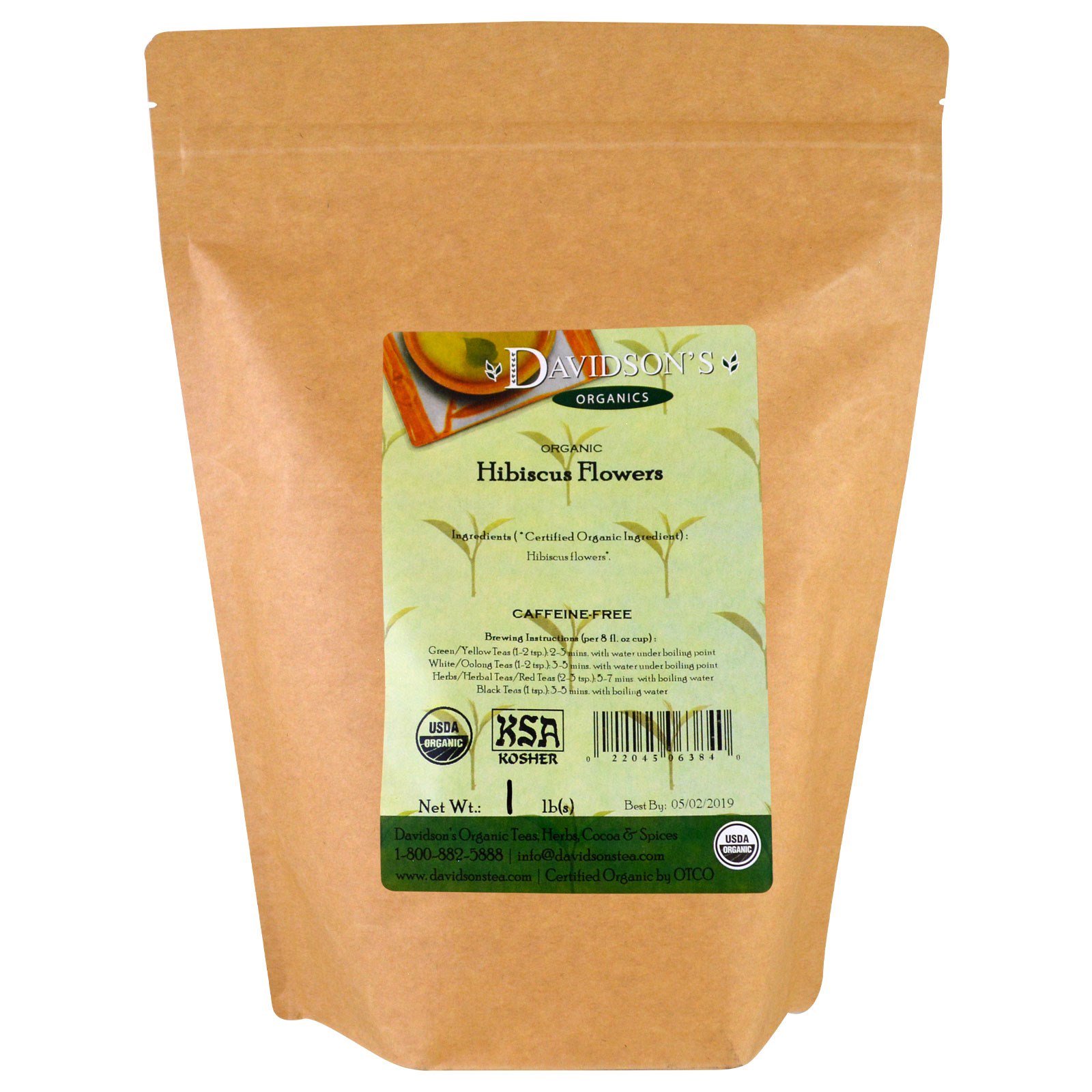 Davidson's Tea, Органический чай с цветами гибискуса, не содержит кофеин, 1 фунт (450 г)