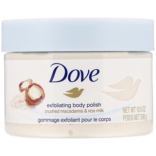 Dove, Gommage exfoliant pour les corps, Macadamia broyé et lait de riz, 298 g