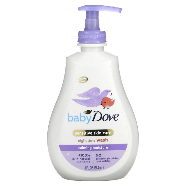 Dove‏, תינוקות, תכשיר רחצה לתינוק לכל הגוף בשעות הערב, לילות רגועים, 384 מ"ל (13 אונקיות נוזליות)