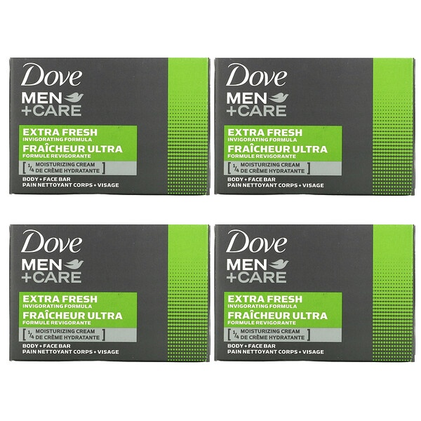 Dove‏, Men+Care, סבון לגוף ולפנים, מרענן במיוחד, 4 סבונים, 113 גרם (4 אונקיות) כל אחד
