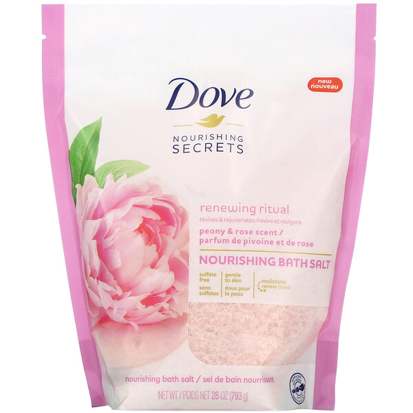 Dove‏, Nourishing Secrets, Nourishing Bath Salts, Peony and Rose Scent, 28 oz (793 g)