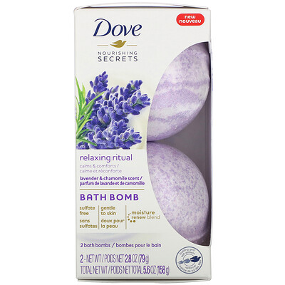 Купить Dove Nourishing Secrets, Bath Bombs, Lavender and Chamomile Scent, 2 Bath Bombs, 2.8 oz (79 g) Each