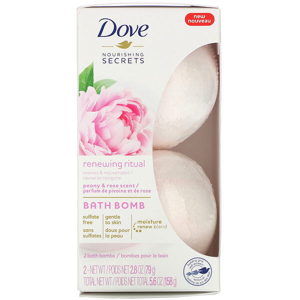 Dove‏, Nourishing Secrets, Bath Bombs, Peony and Rose, 2 Bath Bombs, 2.8 oz (79 g) Each