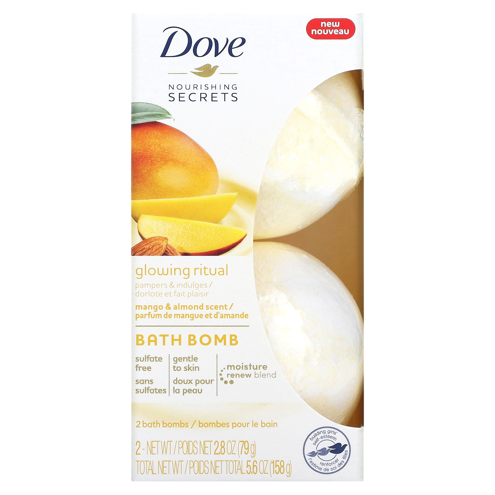Dove (도브), Nourishing Secrets, 배쓰 밤, 망고 및 아몬드, 배쓰 밤 2개, 개당 79g(2.8oz) (판매가 중단된 상품)