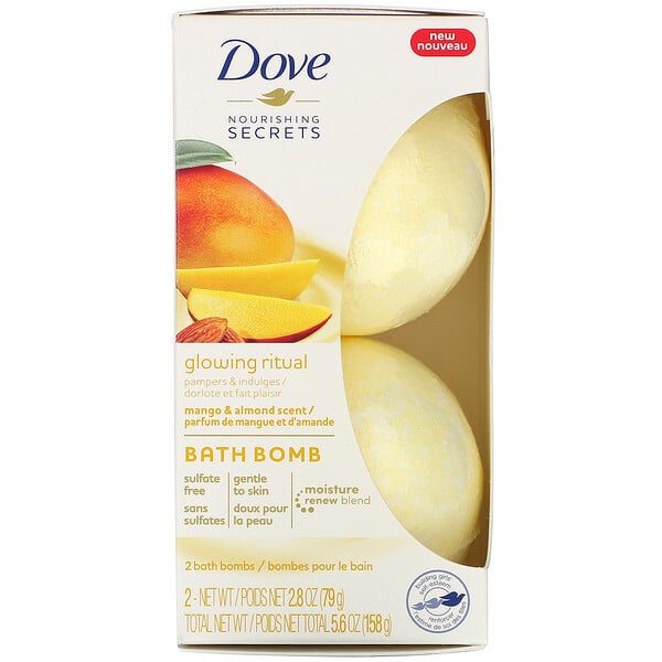 Nourishing Secrets, Bath Bombs, Mango and Almond, 2 Bath Bombs, 2.8 oz (79 g) Each