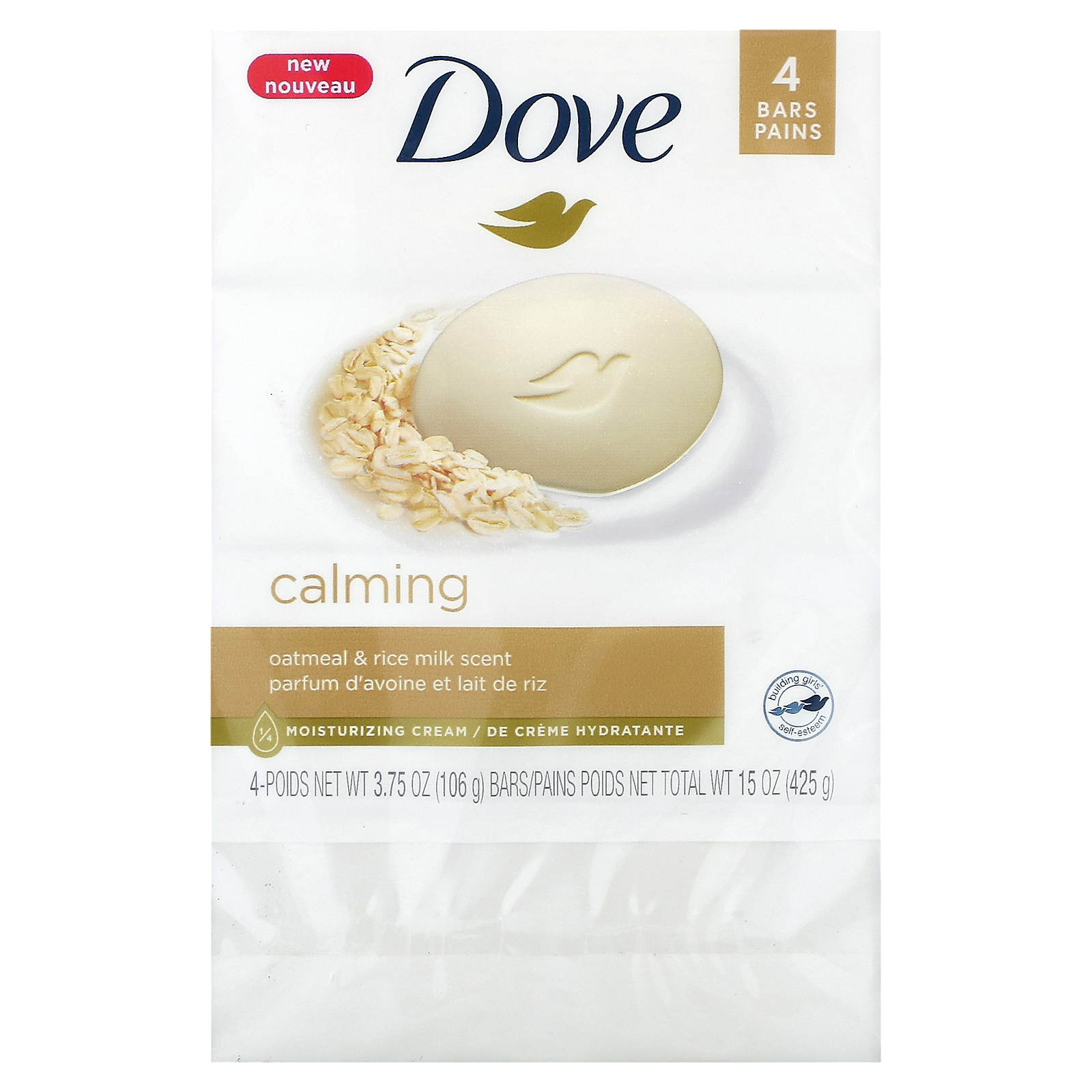 Dove, Calming, Soap Bar, Oatmeal & Rice Milk Scent, 4 Bars, 3.75 oz (106 g) Each