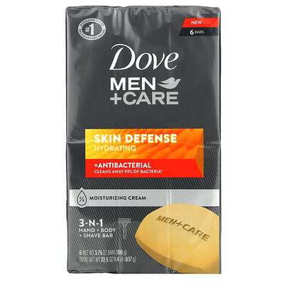 Dove Men + Care, средство для защиты кожи, штанга 3 в 1 для рук, тела и бритья, 6 шт. По 106 г (3,75 унции)