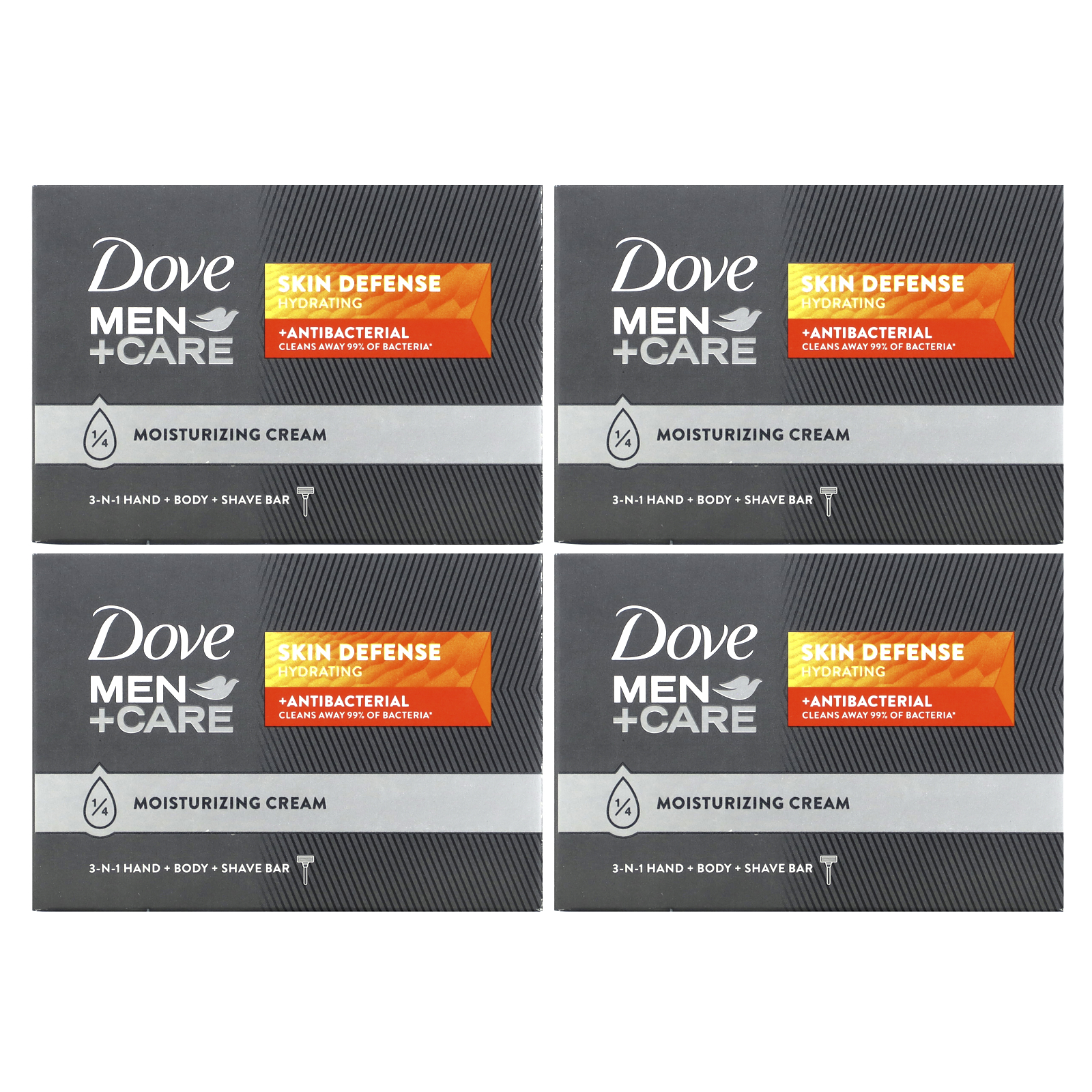 Dove, Men+Care, Skin Defense, 3In1 Hand + Body + Shave Bar, 4 Bars, 3